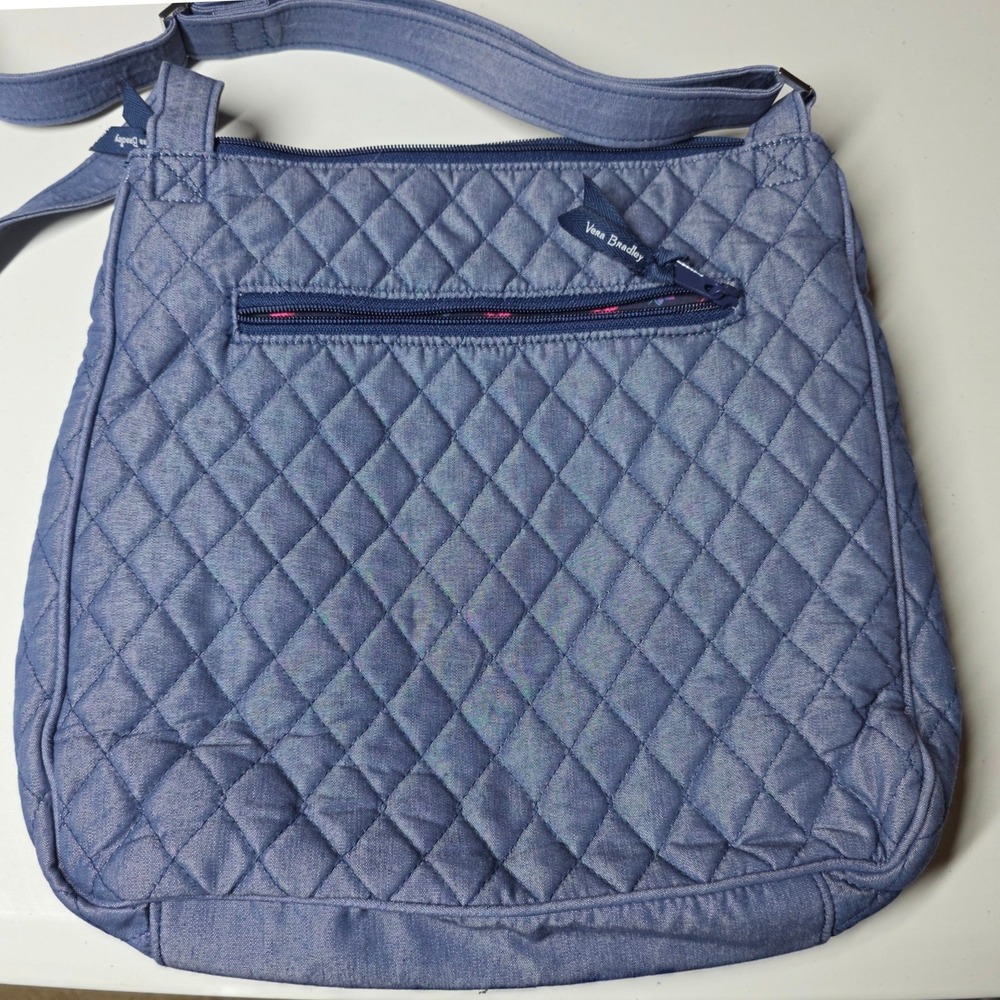 Vera Bradley Quilted Denim Crossbody Bag Blue Floral Lined Adjustable Strap - Picture 9 of 10